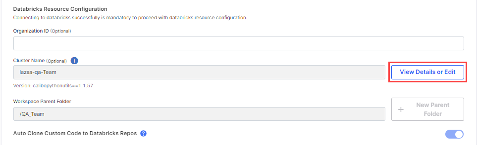 Edit Details of Databricks Configuration